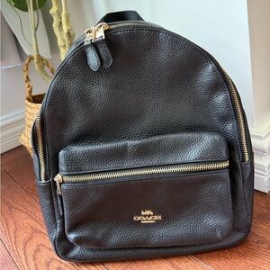 Coach Court Backpack Black Leather with Gold Accents USED PRELOVED